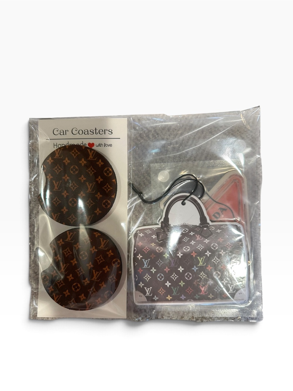 Designer Inspired Car Accessory Gift Set – Coasters + Air Fresheners